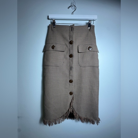 UTERGUE Houndstooth Midi Beown Skirt with front pockets Size XS - Picture 6 of 17